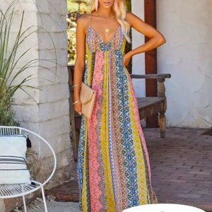 Lovestitch Paisley Crinkle Metallic Maxi Dress S M L XL